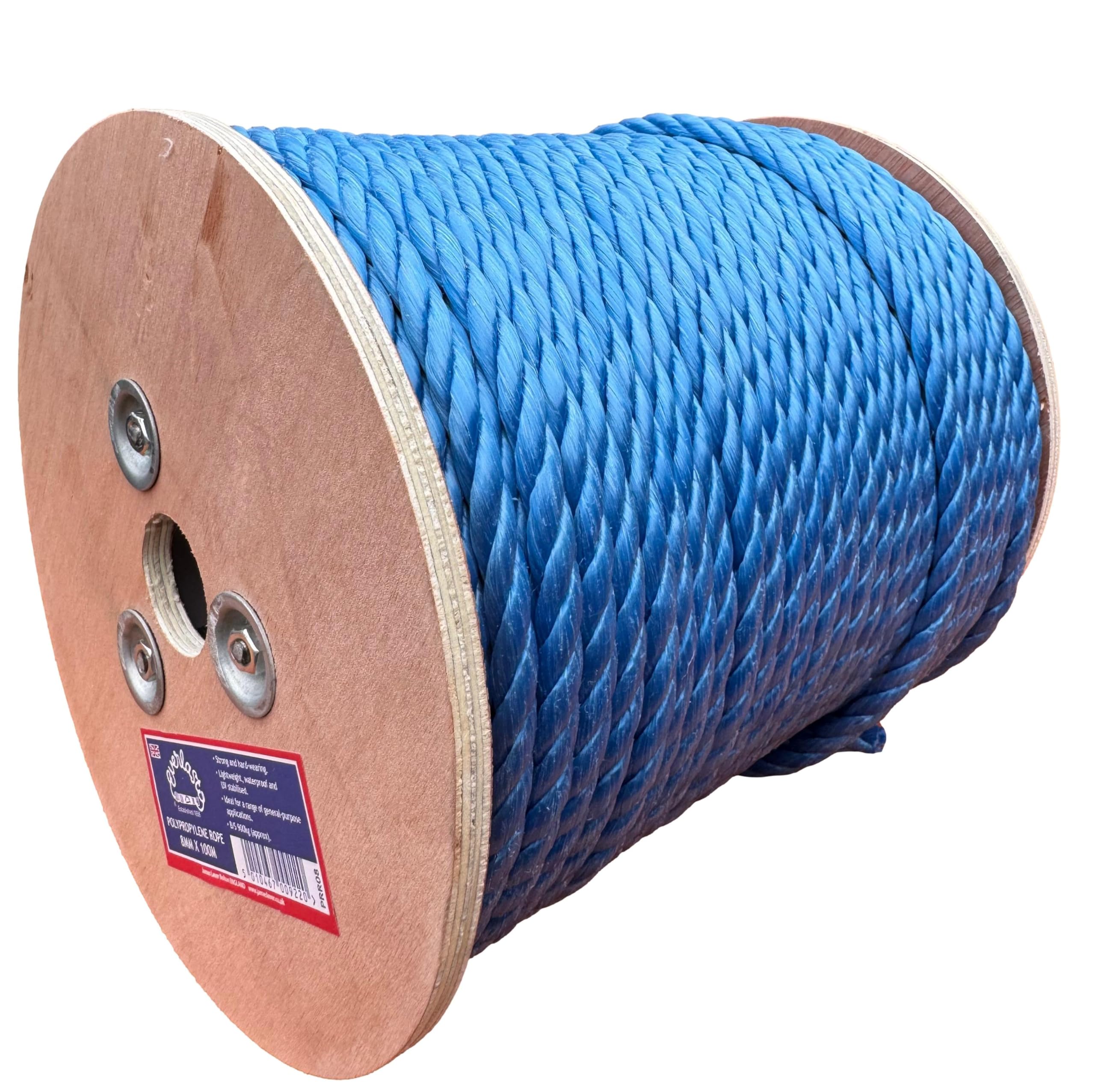 100M TRADE REELS EVERLASTO BLUE POLYPROPYLENE POLY ROPE 6MM 8MM 10MM 12MM 14MM 16MM 24MM (8MM)