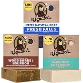 Dr. Squatch Mini Natural Men&rsquo;s Bar Soap, Body Soap Bar (2.3oz, 3-Pack) | Cleansing Cold Process Soap, Travel Size, Gifts for Men (Wood Barrel Bourbon, Coconut Castaway &amp; Fresh Falls)