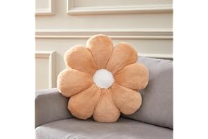 Ailive 21.6 in Light Brown Large Cute Fluffy Faux Fur Decorative Pillow Flower Shaped Throw Pillows for Kids Teen Girls Preppy Adults