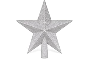 QZYL Tree Topper Star, 8" Silver Christmas Tree Topper with Glitter, 3D Bethlehem Star Xmas Tree Topper Decorations, Waterproof Shatter-Proof Tree Decoration for Christmas Holiday Home Indoor and Outdoor