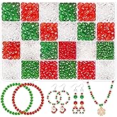 DECYOOL Christmas Acrylic Crystal Beads - 1560 Pcs Spacers for Bracelet Jewelry Making, 4mm, 6mm, 8mm (Red, Green, White)