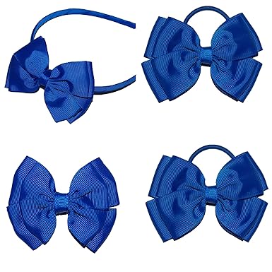 Royal Blue School Hair Bow Set 1 X Bow Headband 2 X Bow