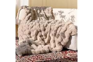 blunique Ultra Soft Cozy Faux Fur Throw Blanket, Fuzzy Plush Thick Bubble Blanket, Oversize Luxury Fluffy Blanket for Couch, Sofa, Bedroom, and Living Room, 50x60 Inches, Light Brown