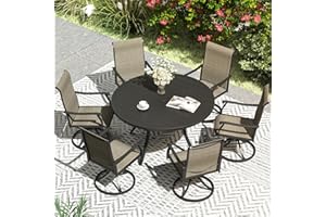 VICLLAX 7 Pieces Patio Dining Set for 6, 48" Round Patio Table and 6 Swivel Outdoor Chairs for Lawn Garden, Patio Dining Table and Chairs, Black Table