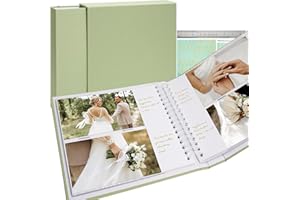 Vienrose Photo Album Linen Cover 4x6 with Writing Areas 200 Pockets Picture Albums Photos Book with Slipcase Metal Stickers Tweezers Ruler for Wedding Family Baby Anniversary Travel Graduction Green