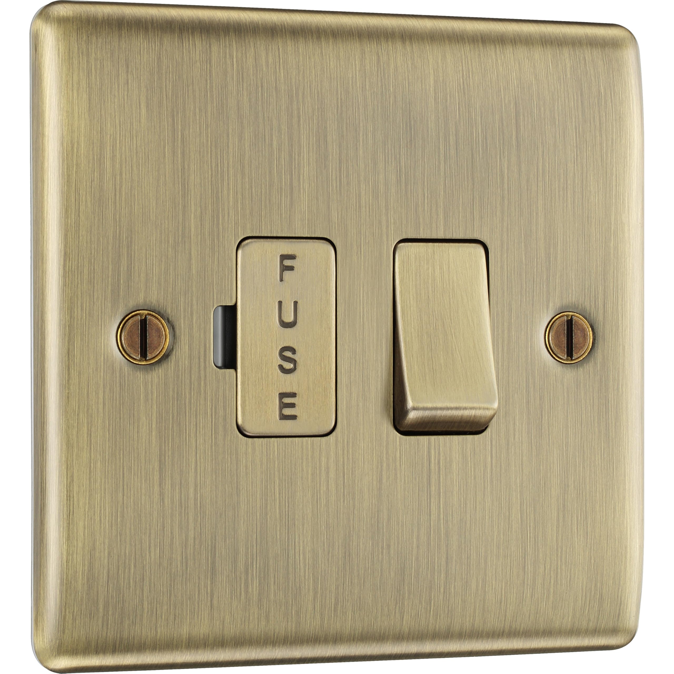 BG Electrical Switched Fused Connection Unit, Fused Spur Switch, Double Pole, Raised and Slim Profile, Round Edges, Nexus Metal, Antique Brass, 13A, NAB50