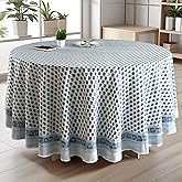 CPC Round Tablecloth- Cotton Indian Block Print Tablecloth -Handmade Printed Washable Cotton Table Cloth - Spring/Summer, Wedding Table Cover - Apatite Blue 60 Inches