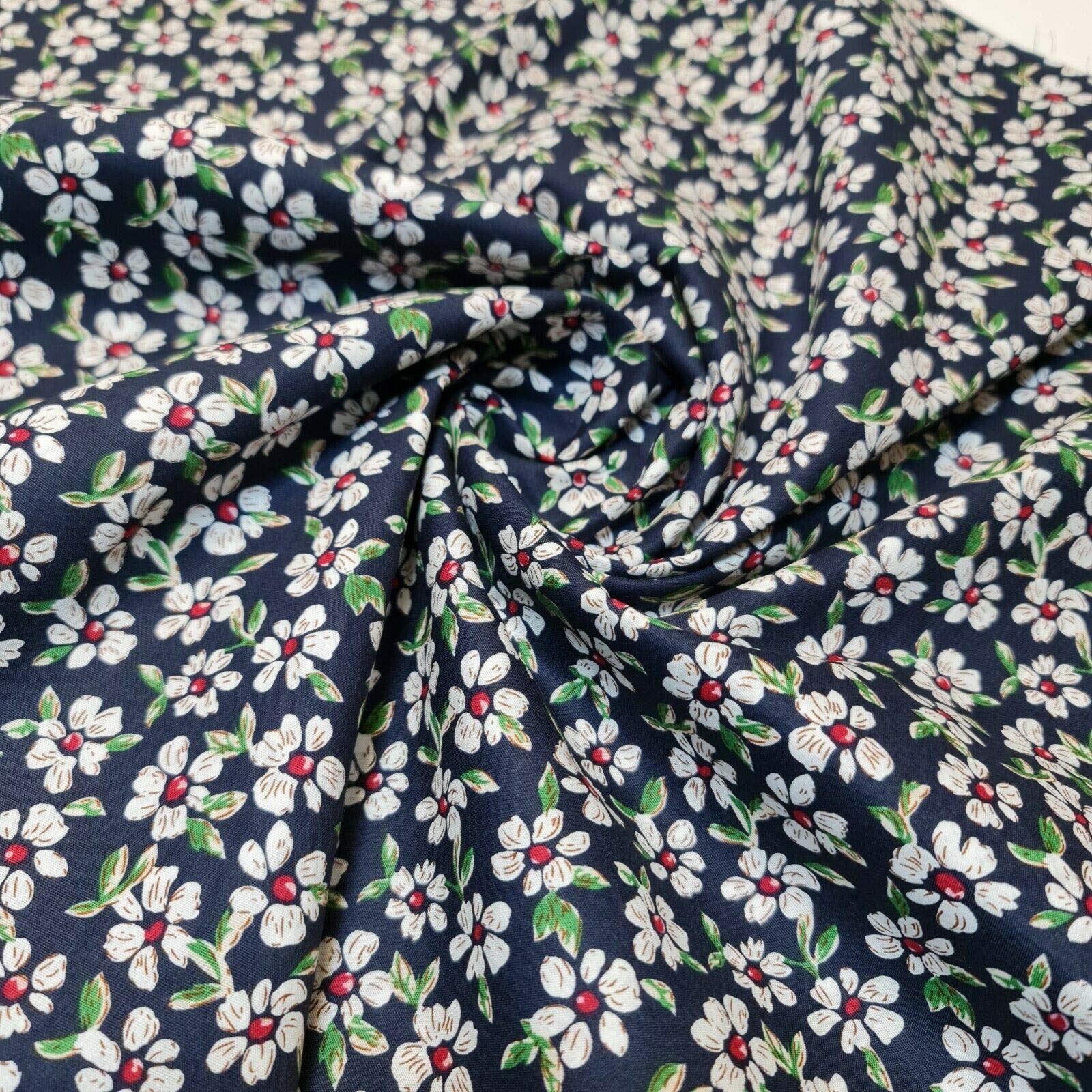 100% Cotton Poplin Floral Spring Bloom Print Fabric Dress Craft Soft Fabric 58" EPR (Navy Ditsy) — image 1