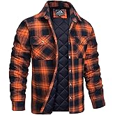 MAGCOMSEN Men's Flannel Shirts Long Sleeve Quilted Lined Button Down Plaid Flannel Jacket Heavyweight Warm Winter Coat