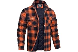 MAGCOMSEN Men's Flannel Shirts Long Sleeve Quilted Lined Button Down Plaid Flannel Jacket Heavyweight Warm Winter Coat