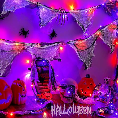 Dalugo Black White Gauze String Lights, 3m 30LED Orange Purple Battery String Lights with 8 Modes, IP65 Waterproof