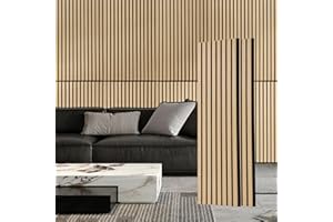 FORTUNO 2 Pcs Wood Panels for Wall Peel and Stick - Decorative Fluted Slat Wall Paneling, Sound Absorbing Acoustic Panels for Studio, Living Room, 47.2"×11.8", White Oak