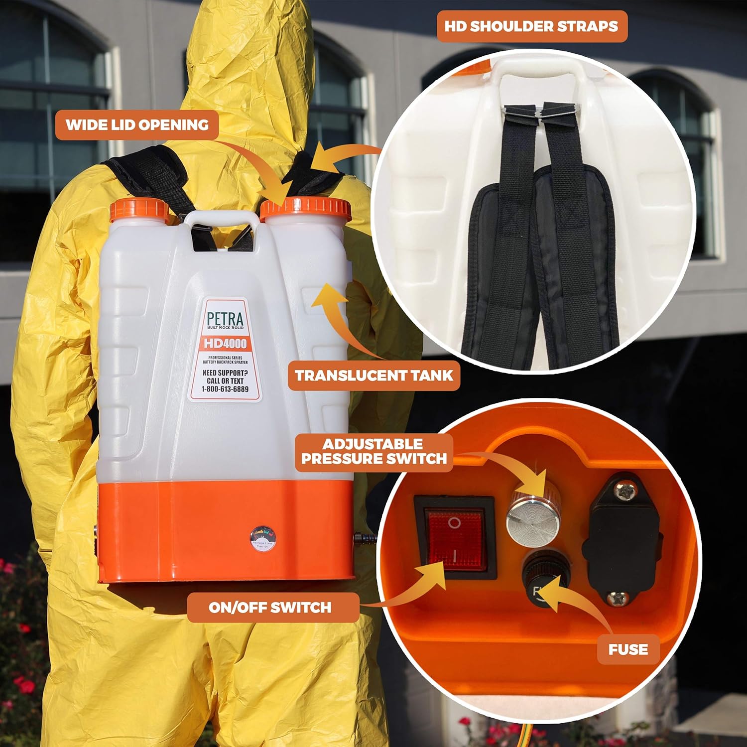 Petra 4 Gallon Battery Powered Backpack Sprayer – Extended Spray Time Long-Life Battery - New HD Wand Included, Wide Mouth Lid, Multiple Nozzles & Battery Included : Garden & Outdoor