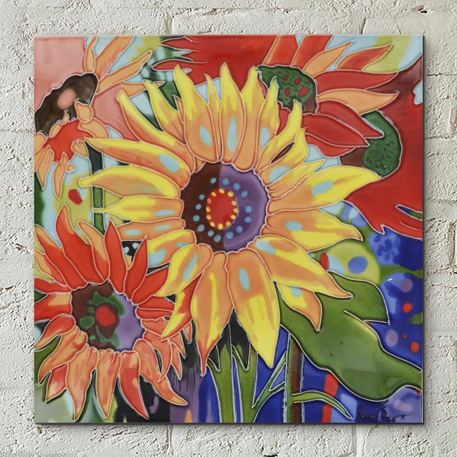 Sunflowers By Simon Bull Decorative Ceramic Picture Tile 12x12