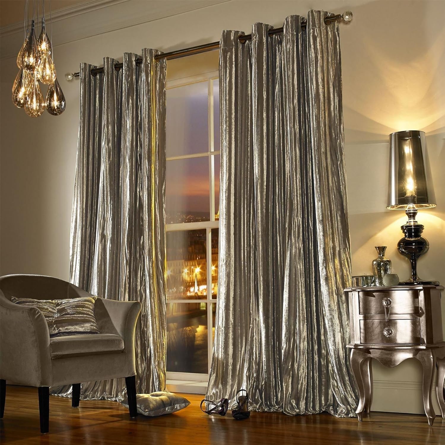 KYLIE MINOGUE ILIANA PRALINE 66X90” 168X229CM LINED VELVET RING TOP CURTAINS DRAPES