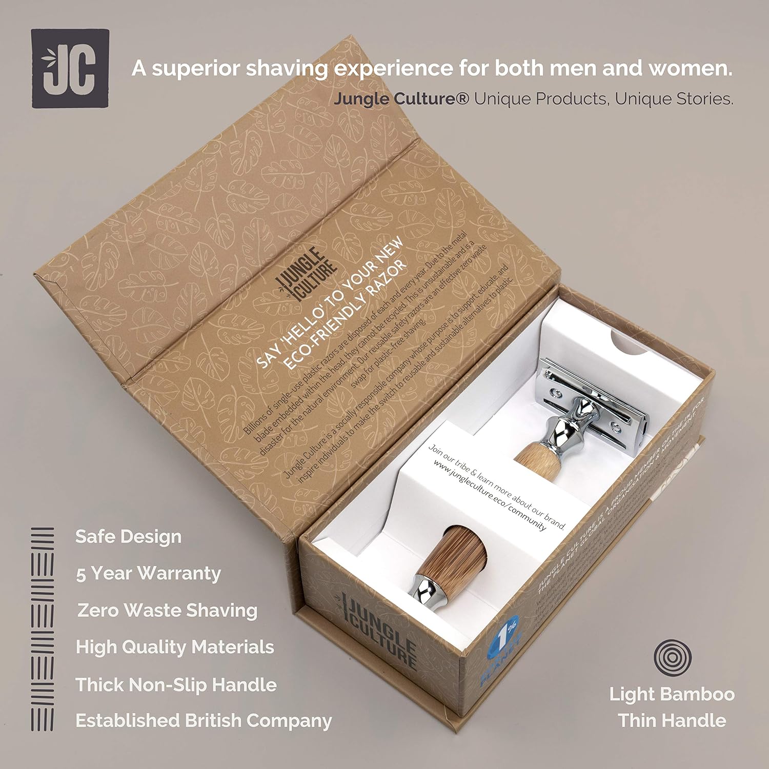 Jungle Culture® Bamboo Safety Razor for Men & Women • Premium Eco Friendly Razor • Fits Double Edge Blades • Plastic Free & Zero Waste Shaving • Light - Image 4