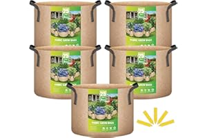 iPower 5 Pack 25 Gallon Tan Grow Bags, Garden Planting Nonwoven Fabric Pots with Reinforced Handle, Heavy Duty and Aeration Planter Pot for Tomato, Fruits, Vegetables and Flowers