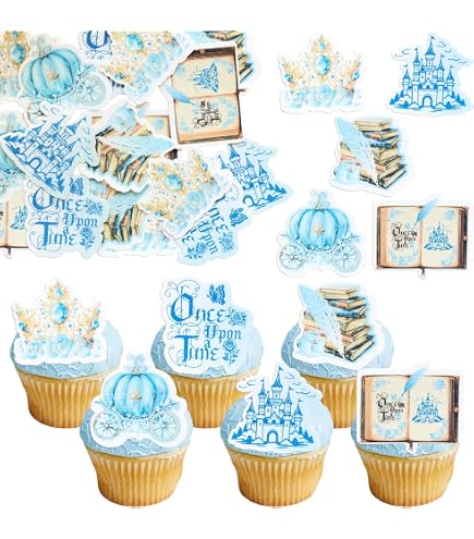 Gyufise 24 topper per cupcake a tema principessa di Frozen, con castello glitterato e fiocco, decorazioni per torta di buon compleanno, baby shower, Capodanno, forniture per feste di compleanno, blu