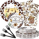 Western Cowboy Party Supplies Serves 20 - Wild West Birthday Party Decorations for Boys, Brown Cow Print Theme Tableware Set with Plates, Napkins and Forks