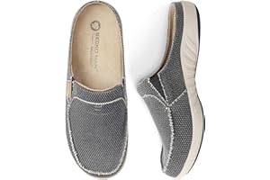 WALK·HERO COMFORT AND SUPPORT Mens Slippers with Arch Support, Canvas House Slipper for Men with Velvet Lining, Slip On Clog, Indoor Outdoor House Shoes with Anti-Skid Rubber Sole