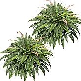 CQURE 128 Branches Fake Ferns Artificial Plants Large, 48" Set of 2 Artificial Boston Ferns Faux Hanging Fake Plants for Outdoors Planter Home Garden Decor