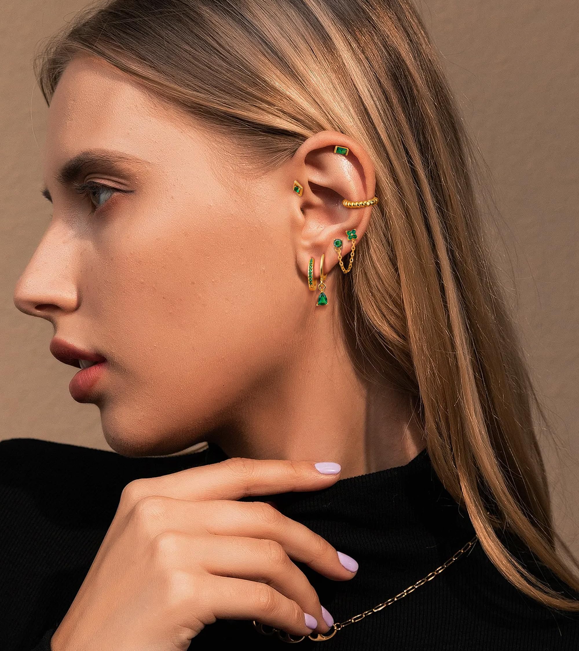 ADRAMATA Gold Flat Back Earrings for Women Hypoallergenic Surgical Steel Earrings for Sensitive Ears 20G Small Stainless Steel Flatback Stud Hoop Cartilage Earring Set for Multiple Piercing Helix/Tragus/Conch