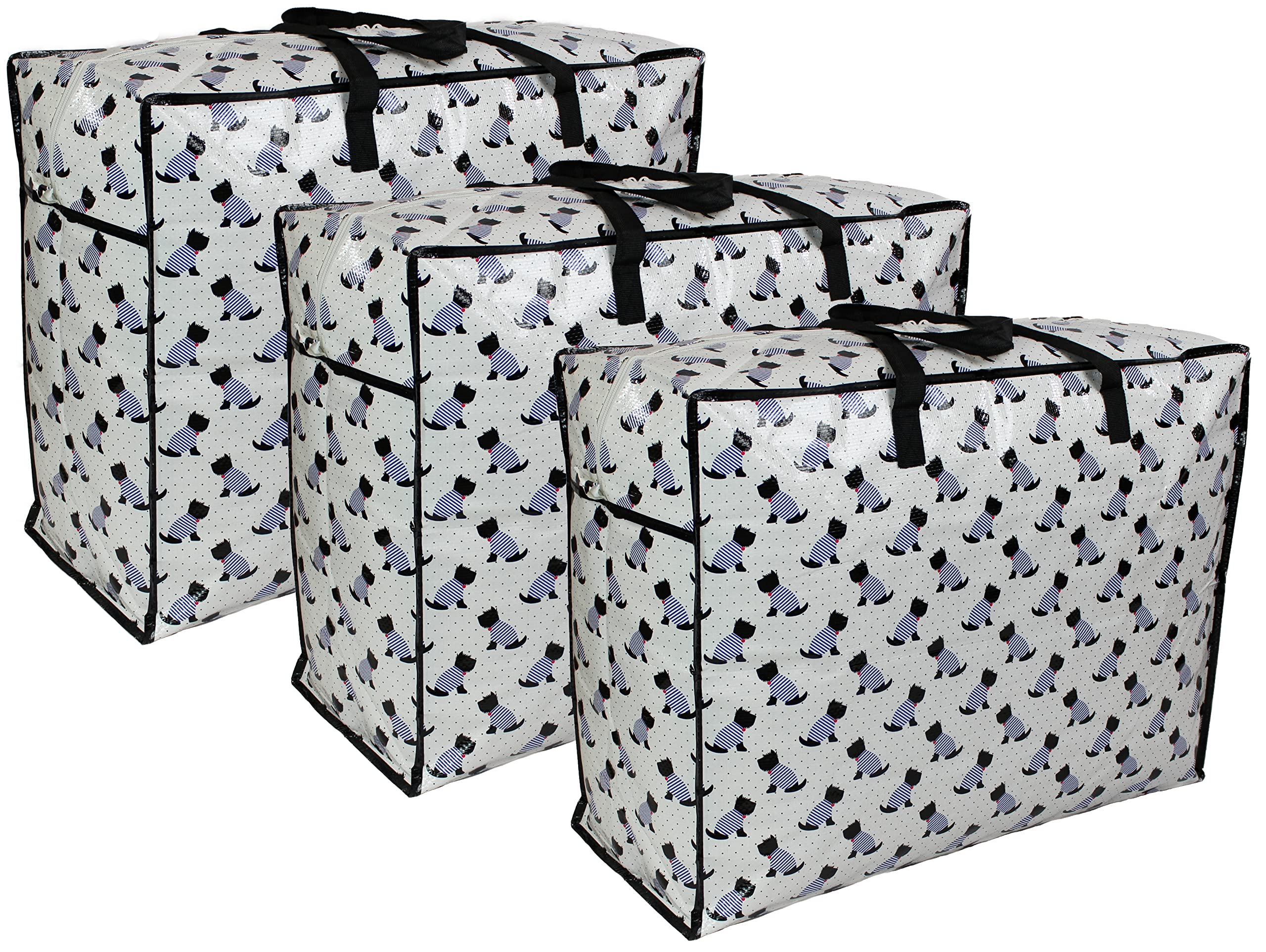 Storage Bags Water & Dust Resistant. Double zipped storage bags for toys, laundry, bedding. Underbed Wardrobe Space Saver Scotty Scottie dogs print (65 ltr 3x Pack)