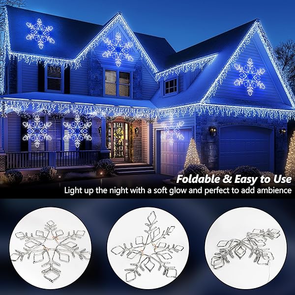 CHRISTMAS 35” SNOWFLAKE LIGHTS DECORATION – OUTDOOR WATERPROOF CHRISTMAS LIGHTS SUPER-BRIGHT WHITE AND BLUE WITH ULTIMATE TIMER FOR OUTDOOR HOME PARTY WALL HANGING LIGHT