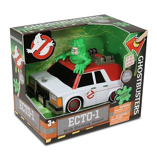 title=Modello Auto ECTO-1 con SLIMER Fantasma Verde GHOSTBUSTERS 16cm MUSICA Film e
