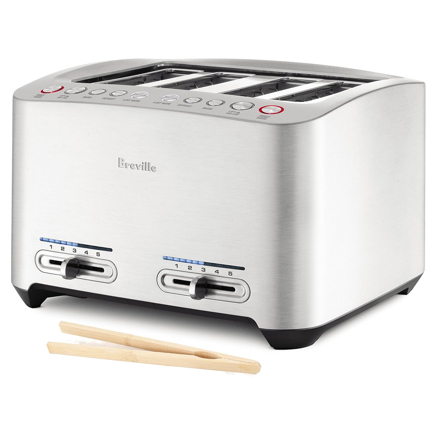 10. Breville Die-Cast 4-Slice Smart Toaster with Free Bamboo Toast Tongs