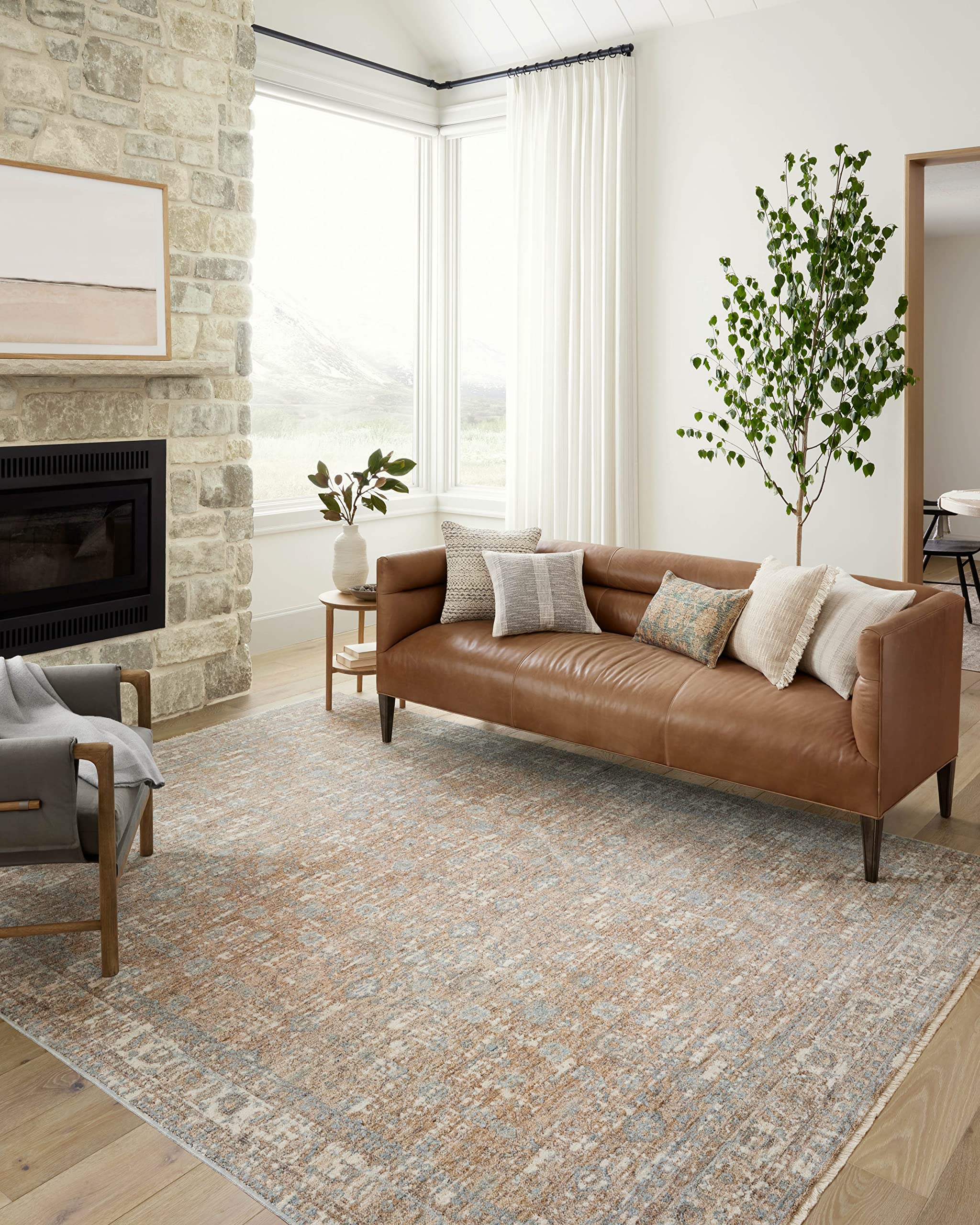 Loloi Angela Rose Blake Collection BLA-05 Sand/Sky 9′ x 13′, .25″ Pile Height, Fringe, Area Rug