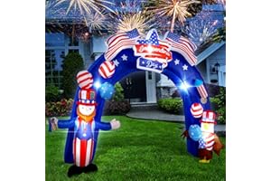 Crowye 8Ft 4th of July Inflatable Arch Independence Day Inflatable Outdoor Decorations Inflatable Uncle Star American Flag Archway Patriotic Blow up Decoration for Party Yard Lawn Garden Decor