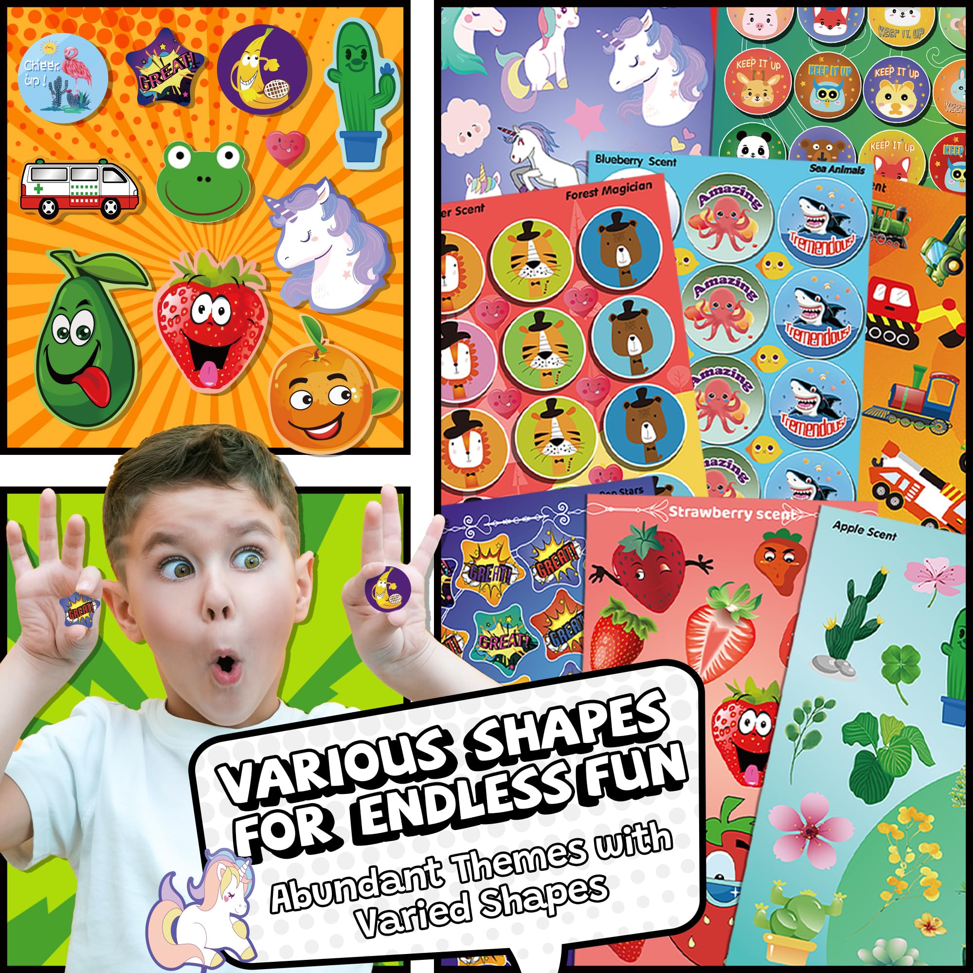 HORIECHALY Scratch and Sniff Stickers, Smelly Stickers for Kids 68 Sheets 17 Scents, 1000+ Cute Scented Pattern of Food Fruit Flower, Classroom Reward for Teachers, Holiday Gift for Little One.