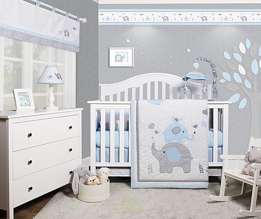 geenny optimababy pink grey elephant 6 piece baby girl nursery crib bedding set