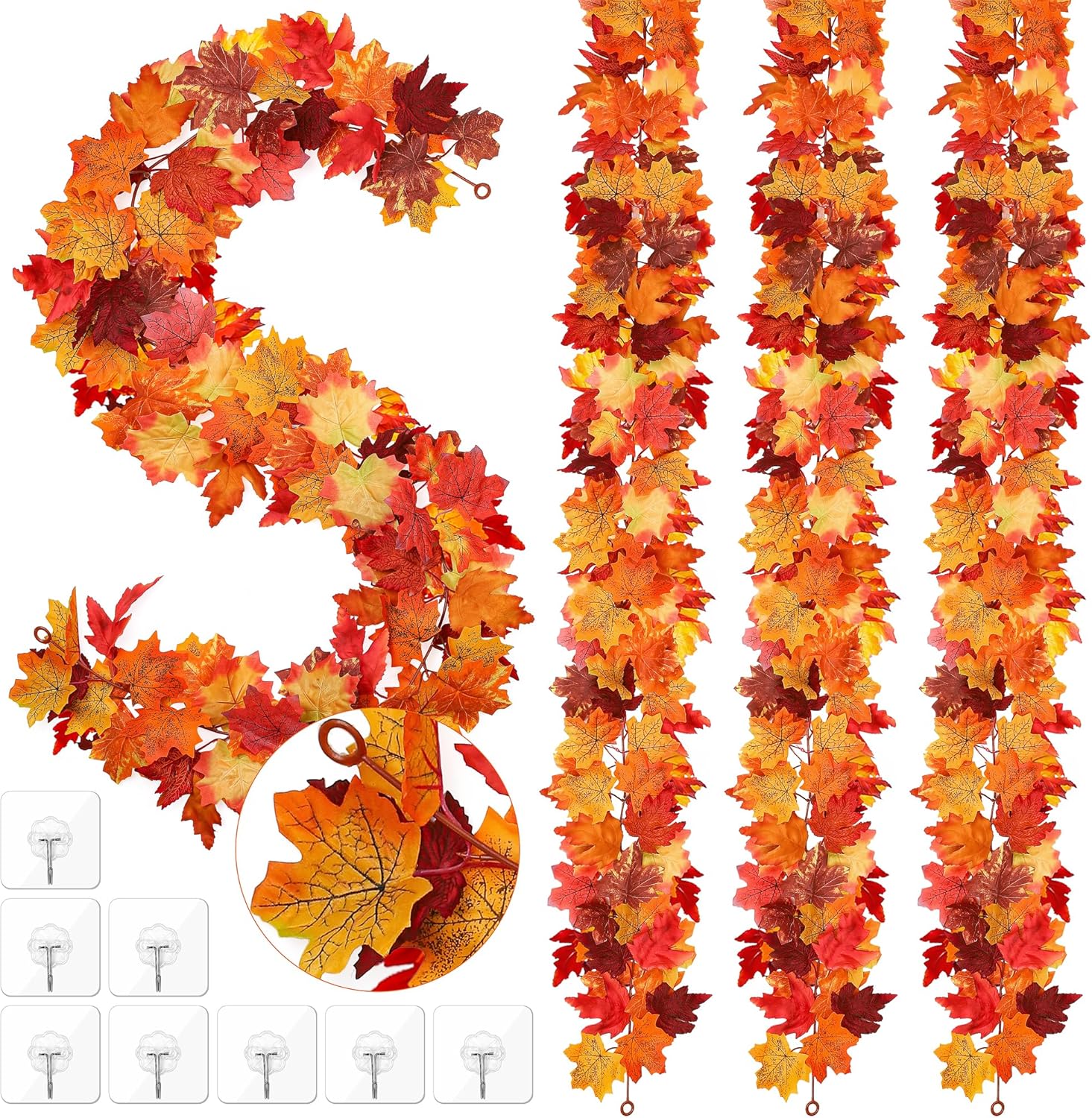 Wreaths, Garlands & Swags - Fovths 4 Pack Fall Maple Leaves Garland 5.8ft/pc Artificial Fall Foliage Garland Autumn Hanging Vine Fall Garland Leaves Colorful Autumn Decor for Wedding Thanksgiving Dinner Party Decor