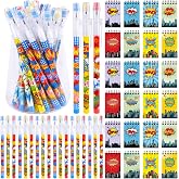 Kolewo4ever 48 Pieces Hero Text Theme Set:24Pcs Translucent Pencil Multipoint Non Sharpening Stackable Pencils 24Pcs Mini Spiral Notepad Memo Pad Pocket Notebooks