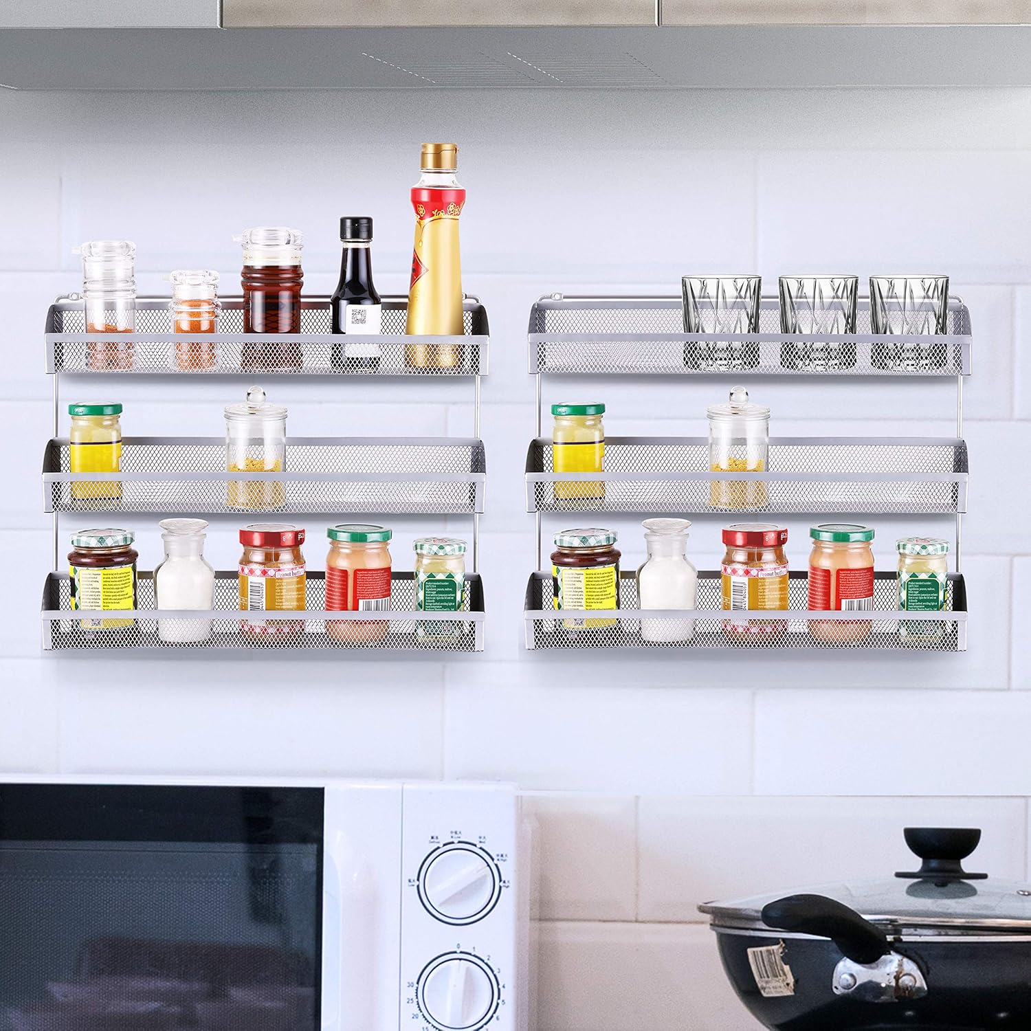 2 Pack- Simple Trending 3 Tier Spice Rack Organizer, Wall Mounted Spice Shelf Storage Holder for Kitchen Cabinet Pantry Door, Silver: Kitchen & Dining
