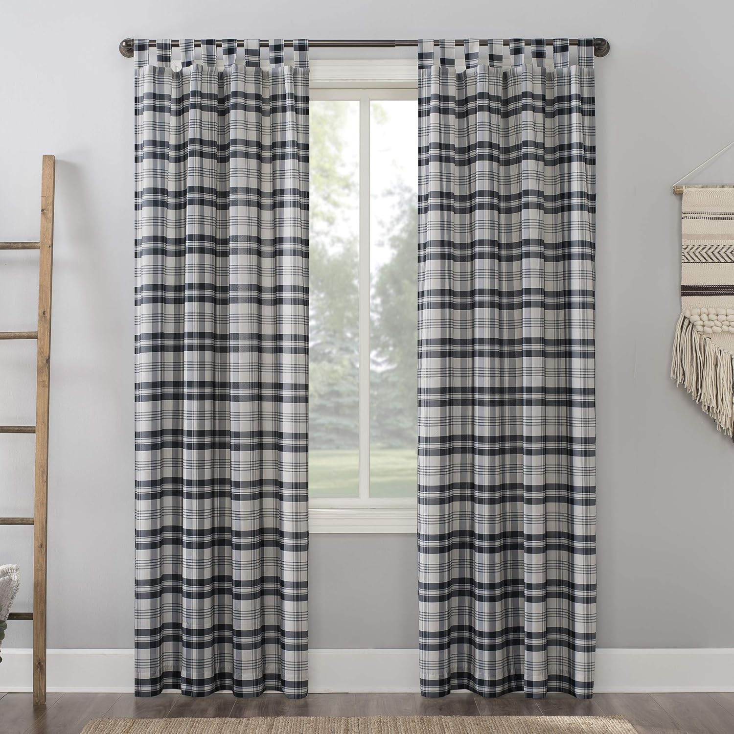 Amazon Com No 918 Blair Farmhouse Plaid Semi Sheer Tab Top