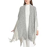 ZLYC Women's Shawl Golden Trim Knit Blanket Wrap Fringe Poncho Coat Cardigan