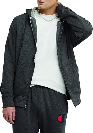 Champion Herren, Bequemes Zip-up Hoodie Sweatshirt (Reg Groß) Aufwärmen oder Trainingsjacke, Granit Heather-407d55, XL