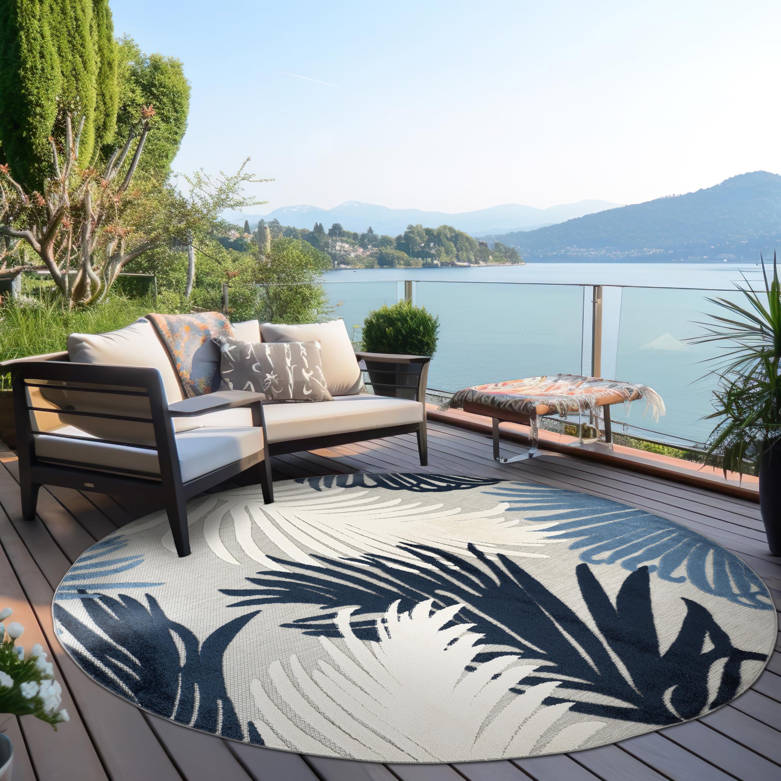 Rugshop Navy Lucca Contemporary Floral Indoor/Outdoor Round Area Rug Durable Polypropylene, Weather Resistant, Easy to Clean Perfect for Patio, Backyard, Deck and Outdoor Lounge 8' Round Image Rugshop Navy Lucca Contemporary Floral Indoor/Outdoor Round Area Rug Durable Polypropylene, Weather Resistant, Easy to Clean Perfect for Patio, Backyard, Deck and Outdoor Lounge 8' Round Image