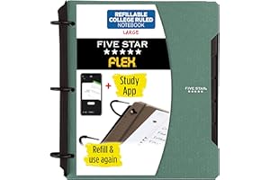 Five Star Flex Refillable Notebook + Study App, College Ruled Paper and 1 Inch TechLock Ring Binder with Pockets, Tabs and Dividers, 200 Sheet Capacity, Seaglass Green (293280AQ8)