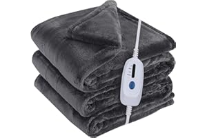 McJaw Heated Electric Blanket Soft Plush Flannel Full Size 72" x 84", Fast Heat, Machine Washable, Warm and Comfortable, 4 Heating Settings & 10 Hours Auto Shut-Off, Dark Grey