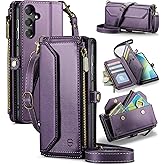 Strapurs Wallet Case Compatible with Samsung Galaxy A16 5G RFID Blocking Card Holder Soft PU Leather Magnetic Snap Shoulder Strap Zipper Pocket Phone Case Fit for Galaxy A16 6.5" - Purple