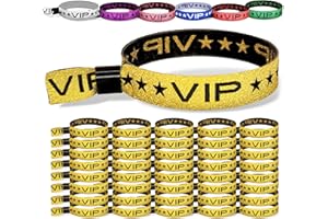 TARACANA 100 Pack Glitter Gold VIP Party Wristbands with Secure Locking Clip. Must Have Adjustable Sparkle VIP Wrist Bands for Events, Parties, Weddings and Festivals