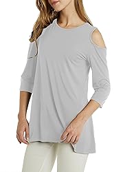 Afibi Womens Cold Shoulder 3/4 Sleeve Swing Tunic