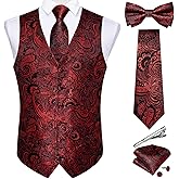 DiBanGu Men's Silk Paisley Vest and Necktie Set 6PCS Pre-tied Bow Tie Formal Waistcoat for Wedding Party