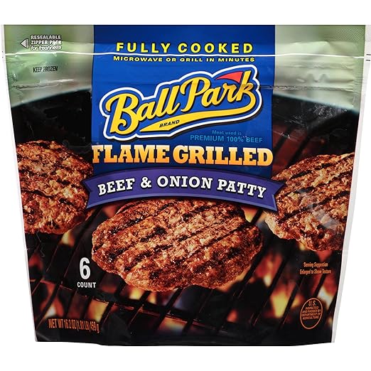 Ball Park Fully-Cooked Flame Grilled Beef & Onion Patties, 6 Count (Frozen)