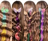 Little World 6pc Curly Hair Extensions Clip-in Kids Rainbow Unicorn Bow Girls view 7
