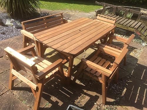 FENTON GARDEN FURNITURE. Made & Delivered 6' Table 1 Bench & 4 Chairs. Solid Wooden Garden ...
